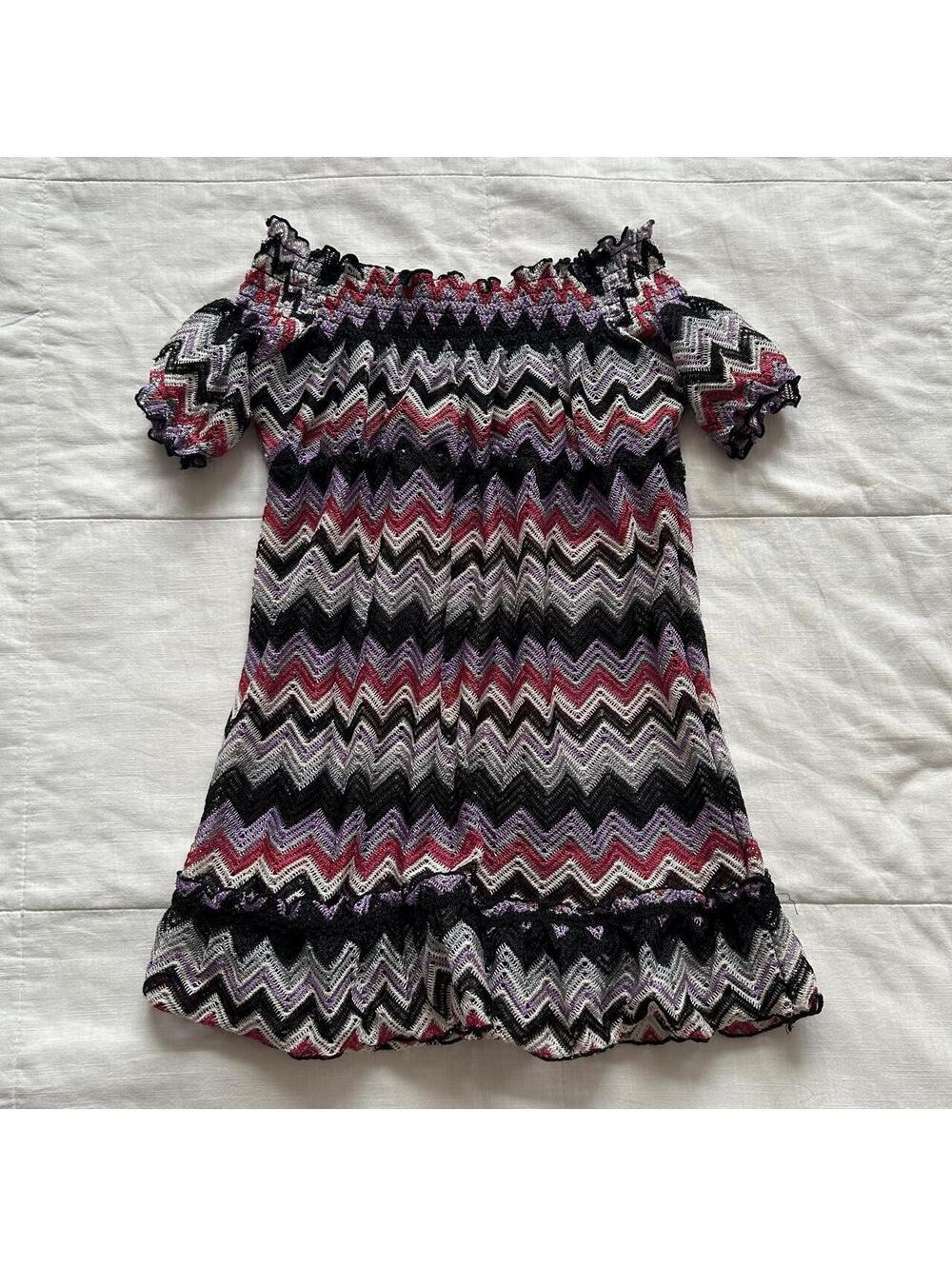 Golds Infinity Chevron Knit Off Shoulder Top Ruffle Hem Multicolor S